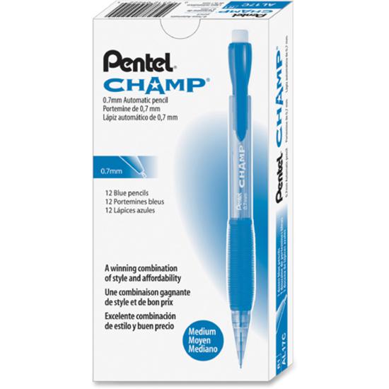 Pentel Champ Mechanical Pencils - 0.7 mm Lead - #2 - Refillable - Blue Barrel - 1 Dozen. Picture 2