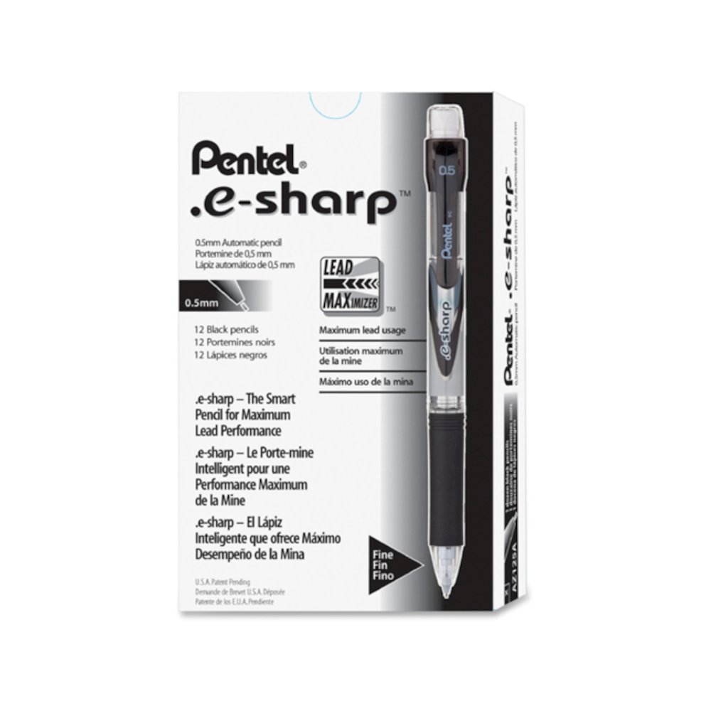 Pentel E-Sharp Mechanical Pencils - 0.5 mm Lead - #2 - Refillable - Black Barrel - 1 Dozen. Picture 3