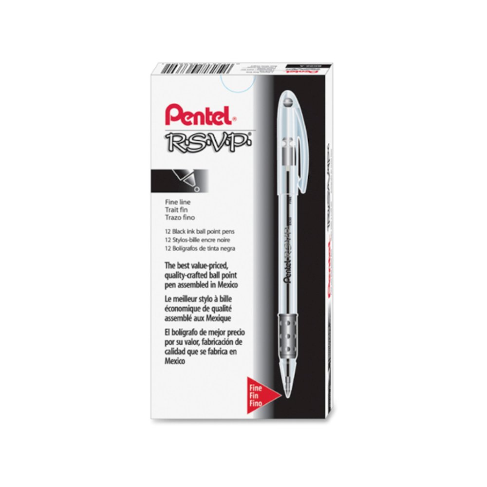 Pentel R.S.V.P. Ballpoint Stick Pens - Refillable - Black Ink - Clear Barrel - 1 Dozen. Picture 3