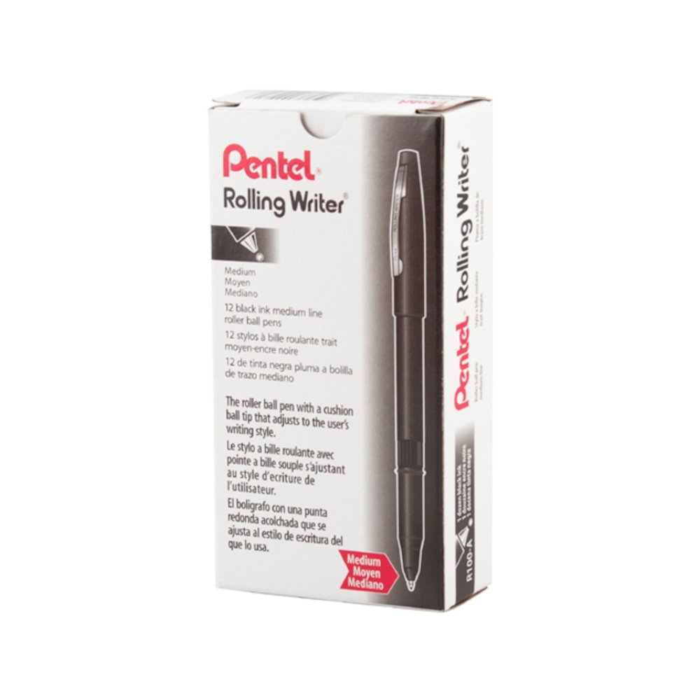 Pentel Rolling Writer Pens - Black Ink - Black Plastic Barrel - 1 Dozen. Picture 3