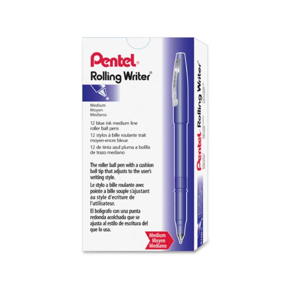 Pentel Rolling Writer Pens - Blue Ink - Blue Plastic Barrel - 1 Dozen. Picture 3