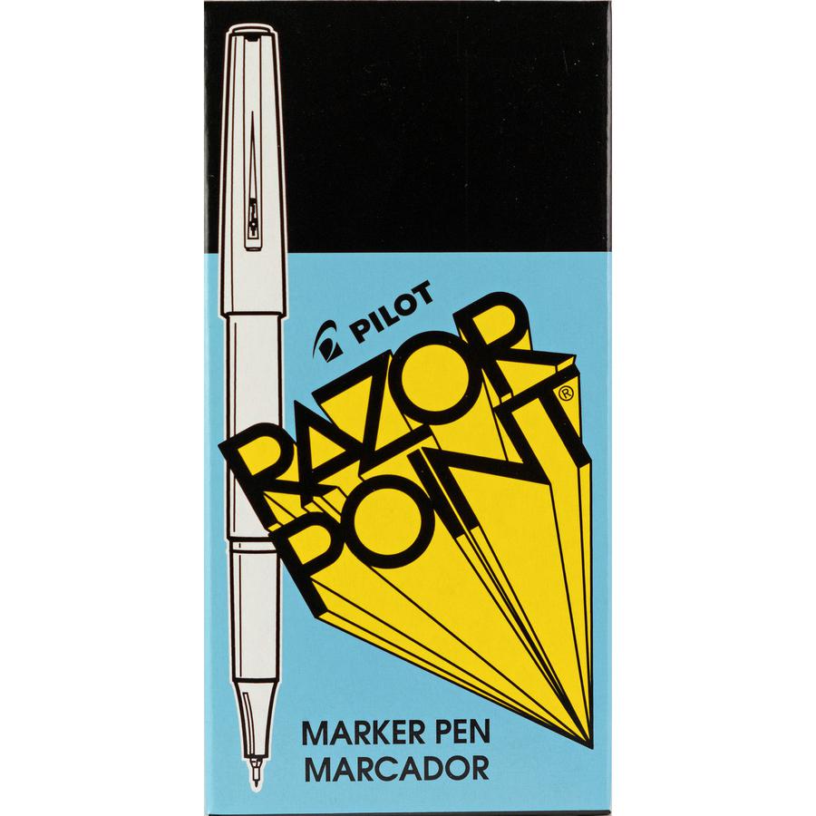 Pilot Marker Pens - Black Ink - Black Plastic Barrel - Metal Tip - Writing - 1 Dozen. Picture 3