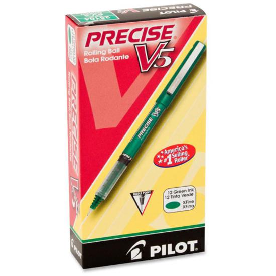Pilot Precise V5 Extra-Fine Premium Capped Rolling Ball Pens - Green Ink - Green Plastic Barrel - Writing - 1 Dozen. Picture 3