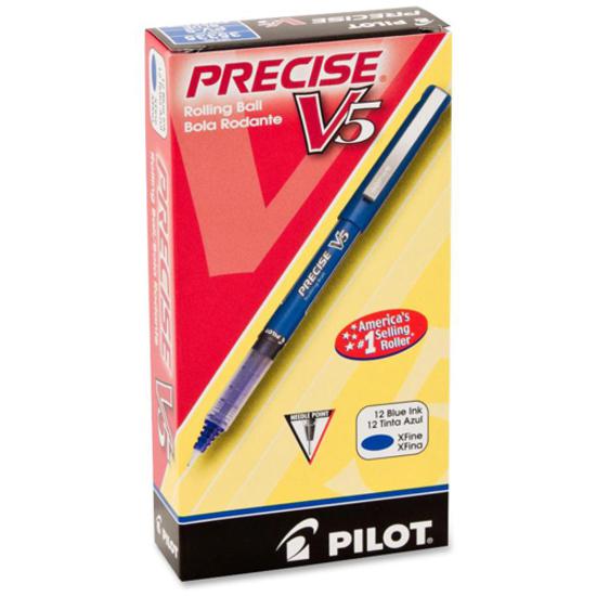 Pilot Precise V5 Extra-Fine Premium Capped Rolling Ball Pens - Blue Ink - Blue Plastic Barrel - 1 Dozen. Picture 2