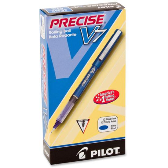 Pilot Precise V7 Fine Premium Capped Rolling Ball Pens - Blue Ink - Blue Plastic Barrel - 1 Dozen. Picture 2