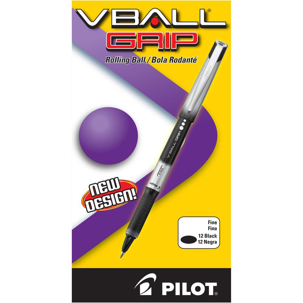 Pilot Vball Grip Liquid Ink Rollerball Pens - Fine Pen Point - 0.7 mm Pen Point Size - Black - Metal Barrel - 1 Dozen. Picture 2