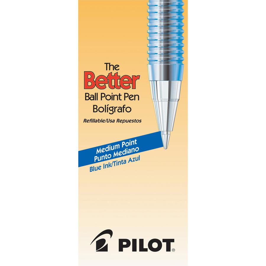 Pilot Better BP-S Ball Stick Pens - Refillable - Blue Ink - Crystal, Clear Barrel - Stainless Steel Tip - 1 Dozen. Picture 4