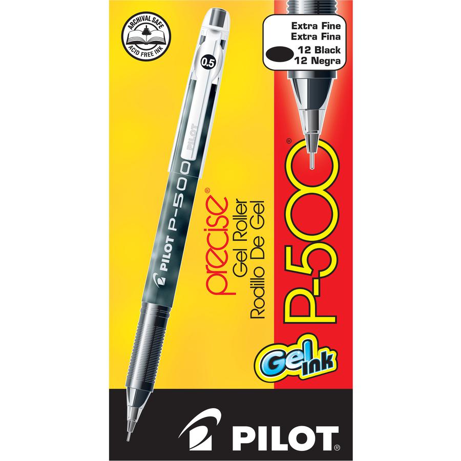 Pilot Precise P-500 Precision Point Extra-Fine Capped Gel Rolling Ball Pens - Black Ink - Gel-based - Black Barrel - 1 Dozen. Picture 3