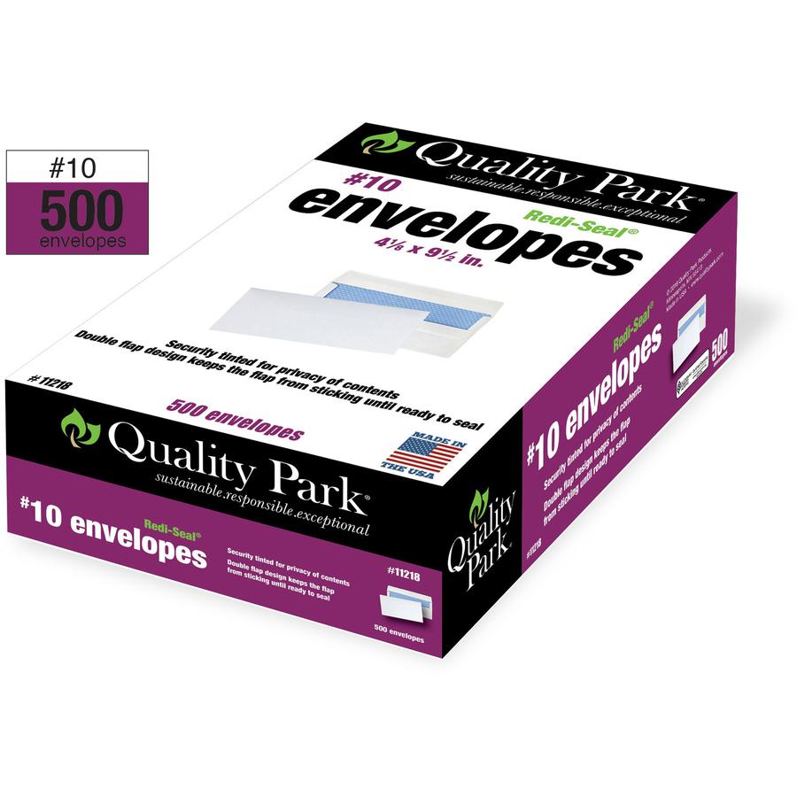 Quality Park No. 10 Security Tinted Envelopes with Self-Seal Closure - Security - #10 - 4 1/8" Width x 9 1/2" Length - 24 lb - Gummed - White - Wove - 500 / Box. Picture 3