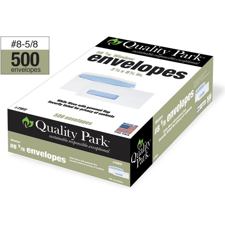 Quality Park No. 8-5/8 Single Window Security Tinted Check Envelope - Single Window - #8 5/8 - 3 5/8" Width x 8 5/8" Length - 24 lb - Gummed - White - Wove - 500 / Box. Picture 2