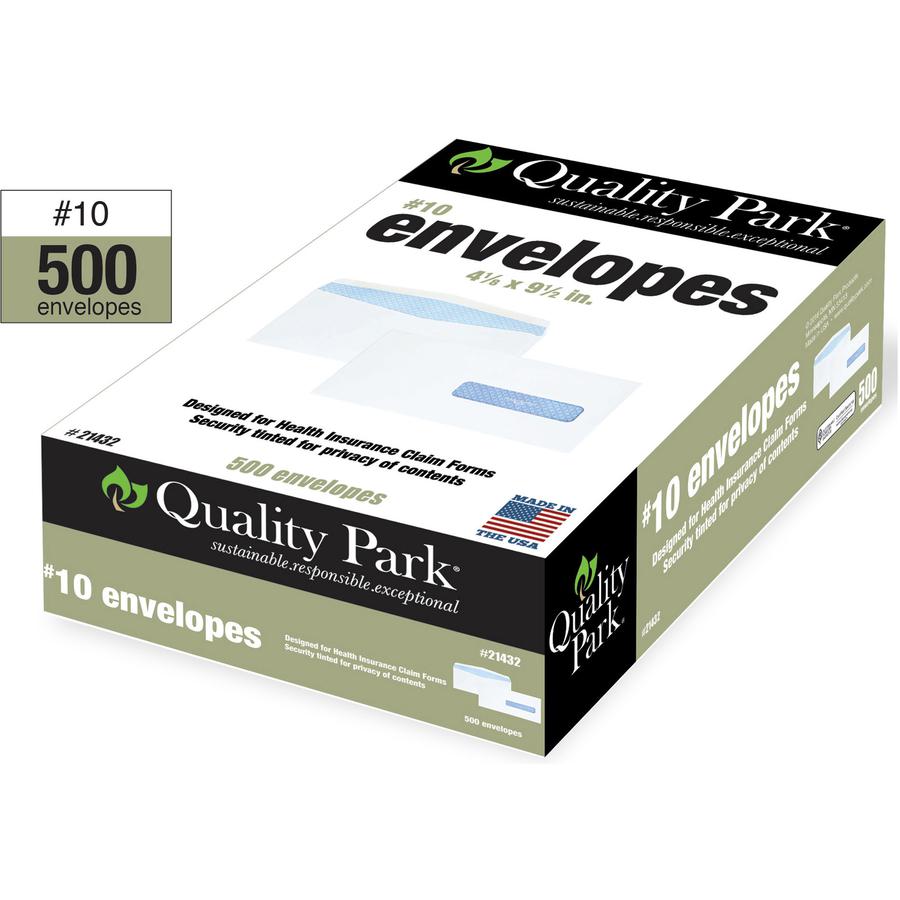Quality Park HCFA-1500 Claim Form Envelopes - Single Window - #10 1/2 - 4 1/2" Width x 9 1/2" Length - 24 lb - Gummed - Wove - 500 / Box - White. Picture 4