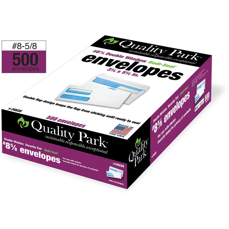 Quality Park No. 8-5/8 Double Window Security Tint Envelopes with Redi-Seal&reg; Self-Seal - Double Window - #8 5/8 - 3 5/8" Width x 8 5/8" Length - 24 lb - Self-sealing - White - Wove - 500 / Box. Picture 4