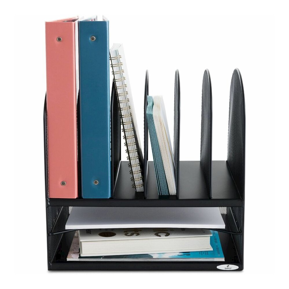Safco Onyx 2 Horizontal/6 Upright Desk Organizer - 8 Compartment(s) - 13" Height x 13.25" Width x 11.50" Depth - Desktop - Black - Steel - 1 Each. Picture 6