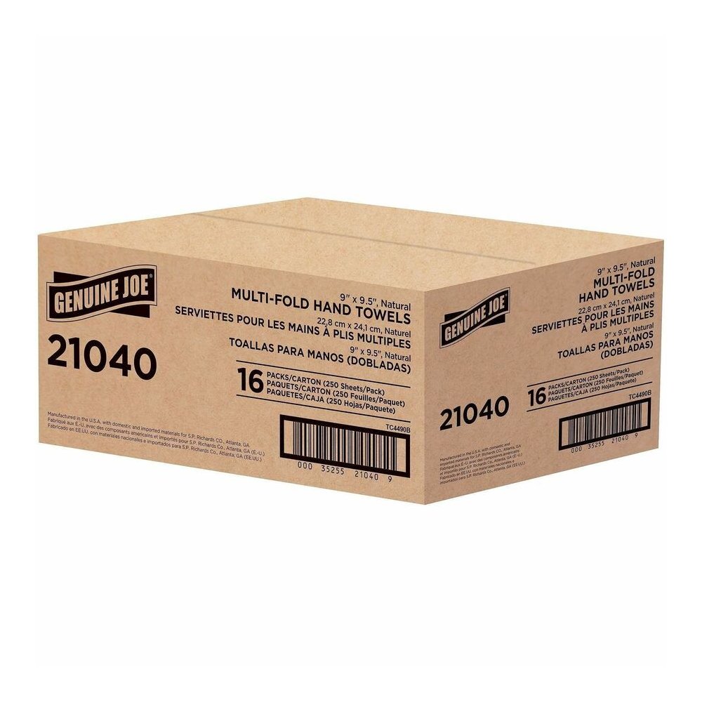Genuine Joe Paper Towel Multi fold 250 sheets Natural - 1 Ply - Multifold - 9.25" Width x 9.40" Length - embossed design - Natural - Paper, Fiber - 250 Sheets/Pack - 16 / Carton. Picture 2