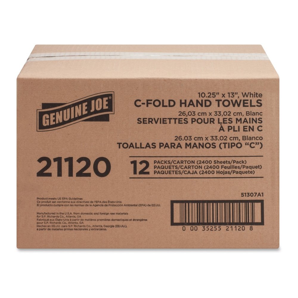Genuine Joe Paper Towel C-fold 200 sheets White - 1 Ply - C-fold - 13" Width x 10" Length - embossed design - White - Fiber, Paper - 200 Sheets/Pack - 12 / Carton. Picture 2