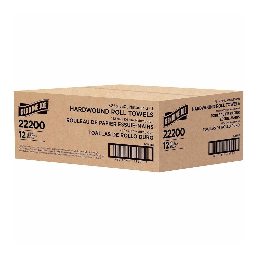 Genuine Joe Embossed Hardwound Roll Towels - 7.87" Width x 350 ft Length - 2" Core - Natural - 12 / Carton. Picture 3