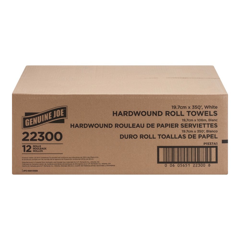 Genuine Joe Hardwound Roll Paper Towels - 7.87" Width x 350 ft Length - 2" Core - White - 12 / Carton. Picture 3