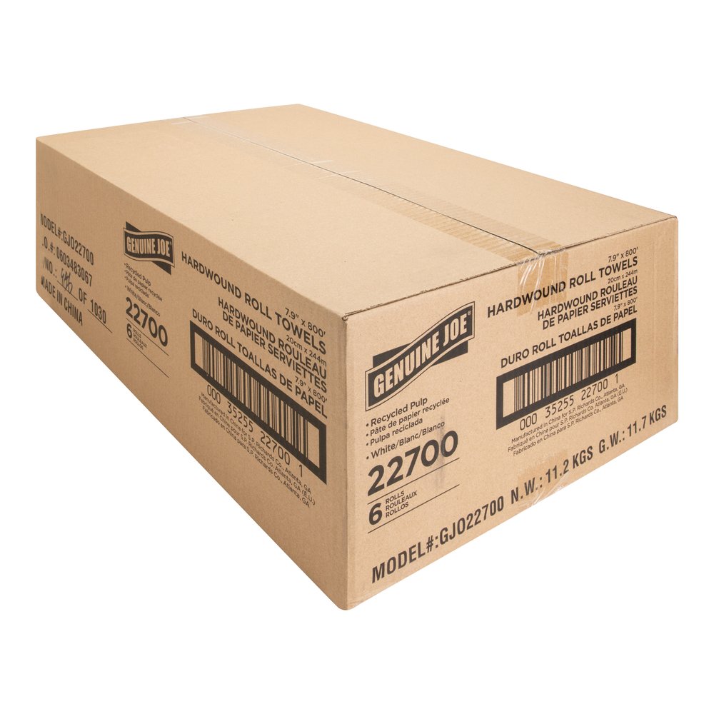 Genuine Joe Hardwound Roll Paper Towels - 7.90" Width x 800 ft Length - 2" Core - White - 6 / Carton. Picture 4