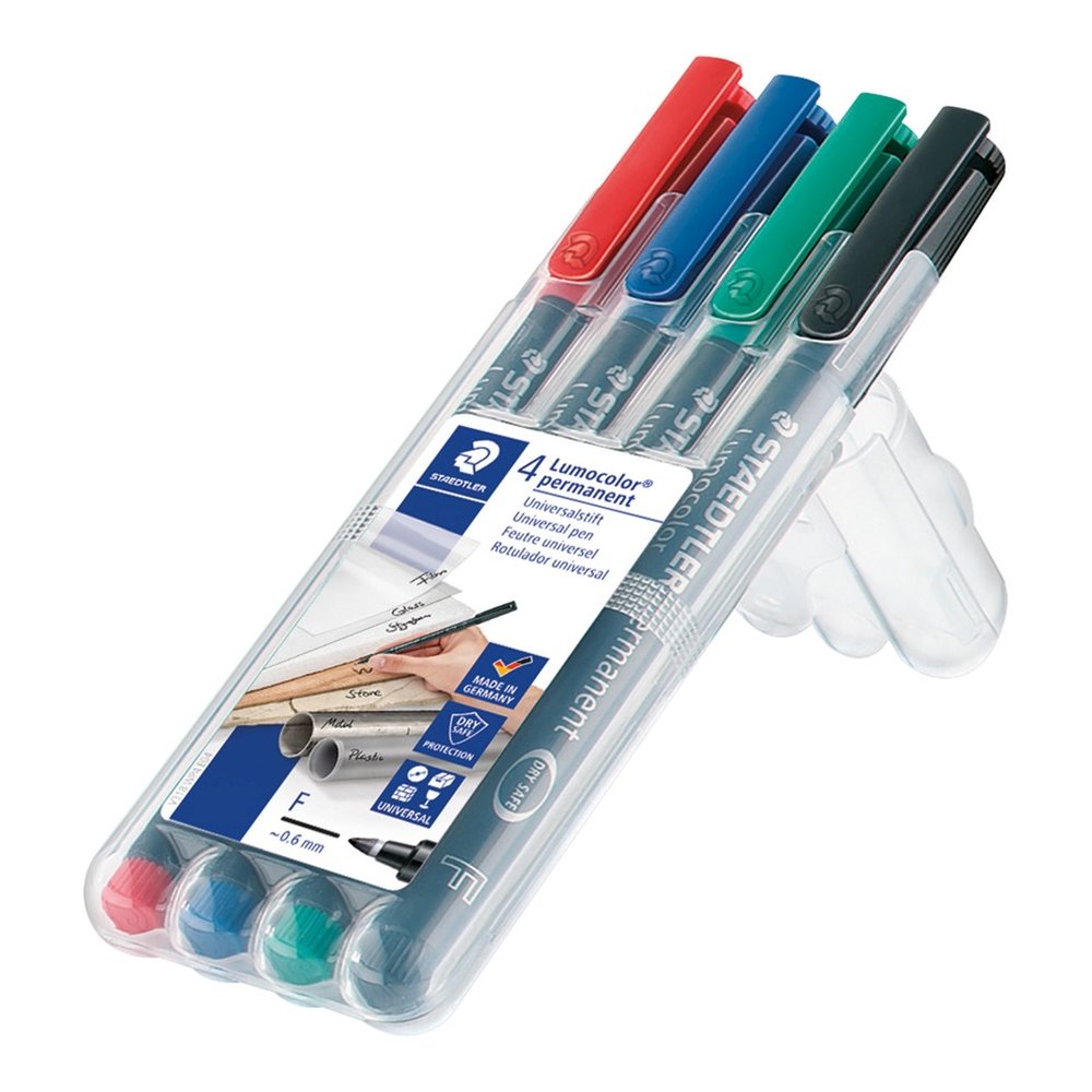 Lumocolor Permanent Pen 318 - Red, Blue, Green, Black Ink - Black Polypropylene Barrel - Writing - 4 / Set. Picture 2