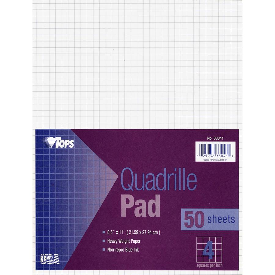 TOPS Graph Pad - 50 Sheets - Both Side Ruling Surface - Ruled Blue Margin - 20 lb Basis Weight - Letter - 8 1/2" x 11" Sheet Size - White Paper - 1 Pad. Picture 3