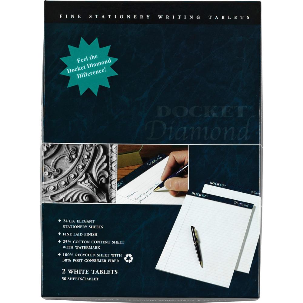 TOPS Docket Diamond Notepads - 50 Sheets - Watermark - Double Stitched - 0.34" Ruled - 24 lb Basis Weight - 8 1/2" x 11 3/4" - White Paper - Blue Binding - Chipboard Cover - Perforated, Hard Cover, St. Picture 4