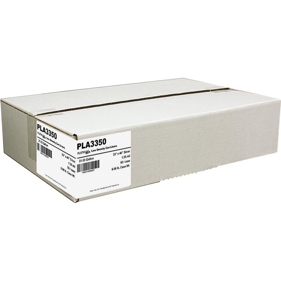 Berry Super Heavy-Duty Platinum Plus Liners - Medium Size - 33 gal Capacity - 40" Length x 33" Width x 1.35 mil (34 Micron) Thickness - Silver - Resin - Industrial Trash - Recycled - 50 / Carton. Picture 3