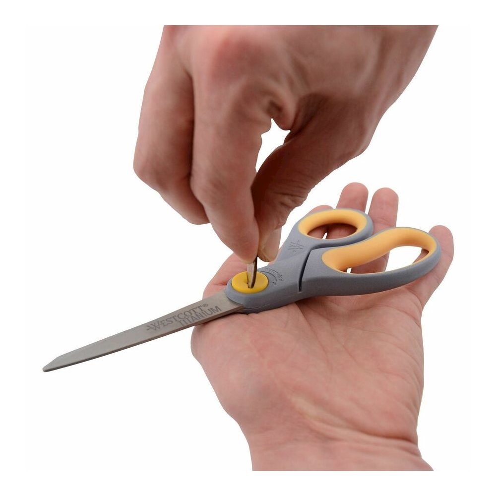 Westcott 8" Straight Soft Handle Titanium-Bonded Glide Scissors - 8" Overall Length - Straight-left/right - Titanium - Pointed Tip - Gray/Yellow - 2 / Pack. Picture 3