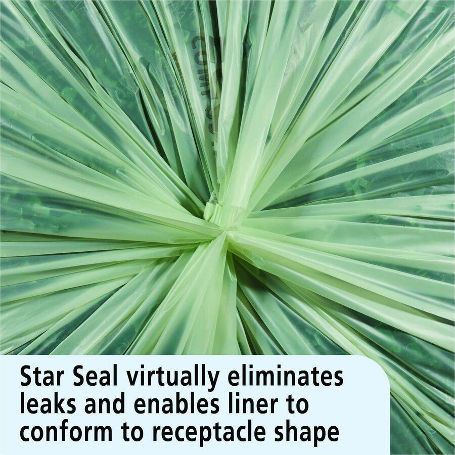 Stout EcoSafe Trash Bags - 13 gal Capacity - 24" Width x 30" Length - 0.85 mil (22 Micron) Thickness - Green - 45/Carton. Picture 11