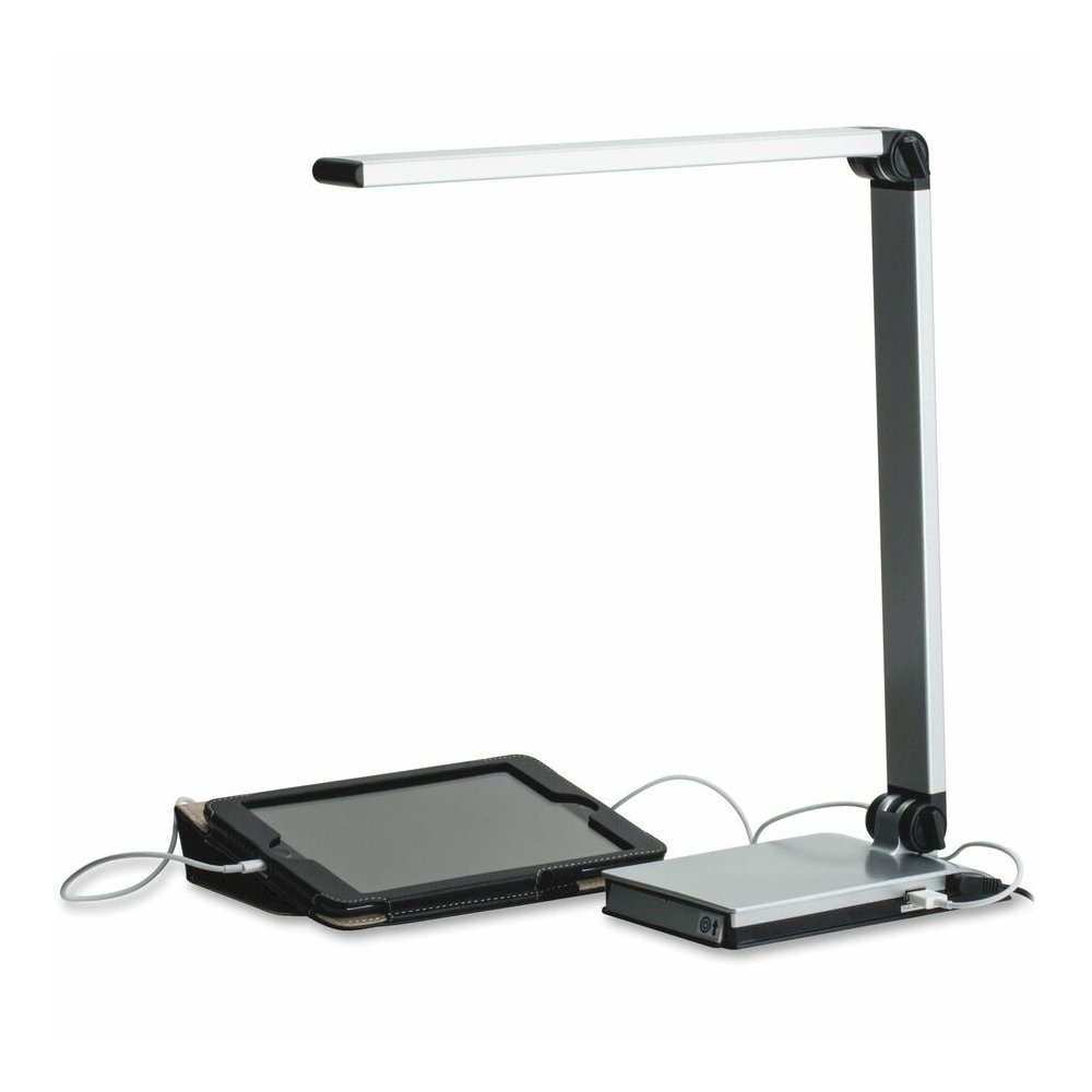 Lorell Smart Device Slot/USB Task Light - 8 W LED Bulb - USB Charging, Dimmable - Aluminum, Plastic - Desk Mountable - Silver - for Desk, Table, Indoor. Picture 4