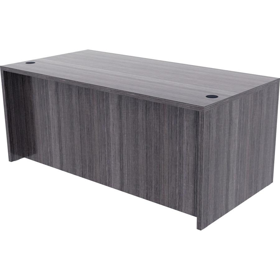 Lorell Essentials Series Rectangular Desk Shell - 29.5" Height x 70.9" Width x 35.4" Depth, 70.9" Width x 35.4" Depth x 1" Thickness Top - Laminate, Weathered Charcoal Table Top - Grommet, Durable, Mo. Picture 10