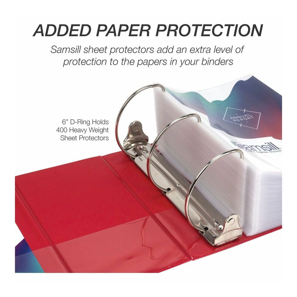 Samsill Nonstick 6" Locking D-Ring View Binder - 6" Binder Capacity - 1225 Sheet Capacity - 3 Ring - Fastener: D-Ring - Pocket: 2, Internal - Red - 2.73 lb - Recycled - Lockable, Non-stick, Concealed . Picture 5