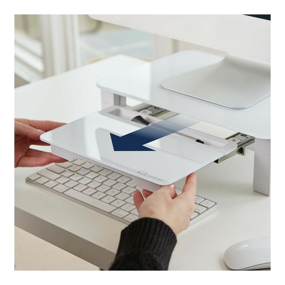 Quartet Monitor Riser with Glass Dry-Erase Board Desktop - 100 lb Load Capacity - 5" Height x 10" Width - Desktop - White - For Notebook, Monitor - Adjustable Leg, Non-skid, Sturdy, Accessory Tray. Picture 5
