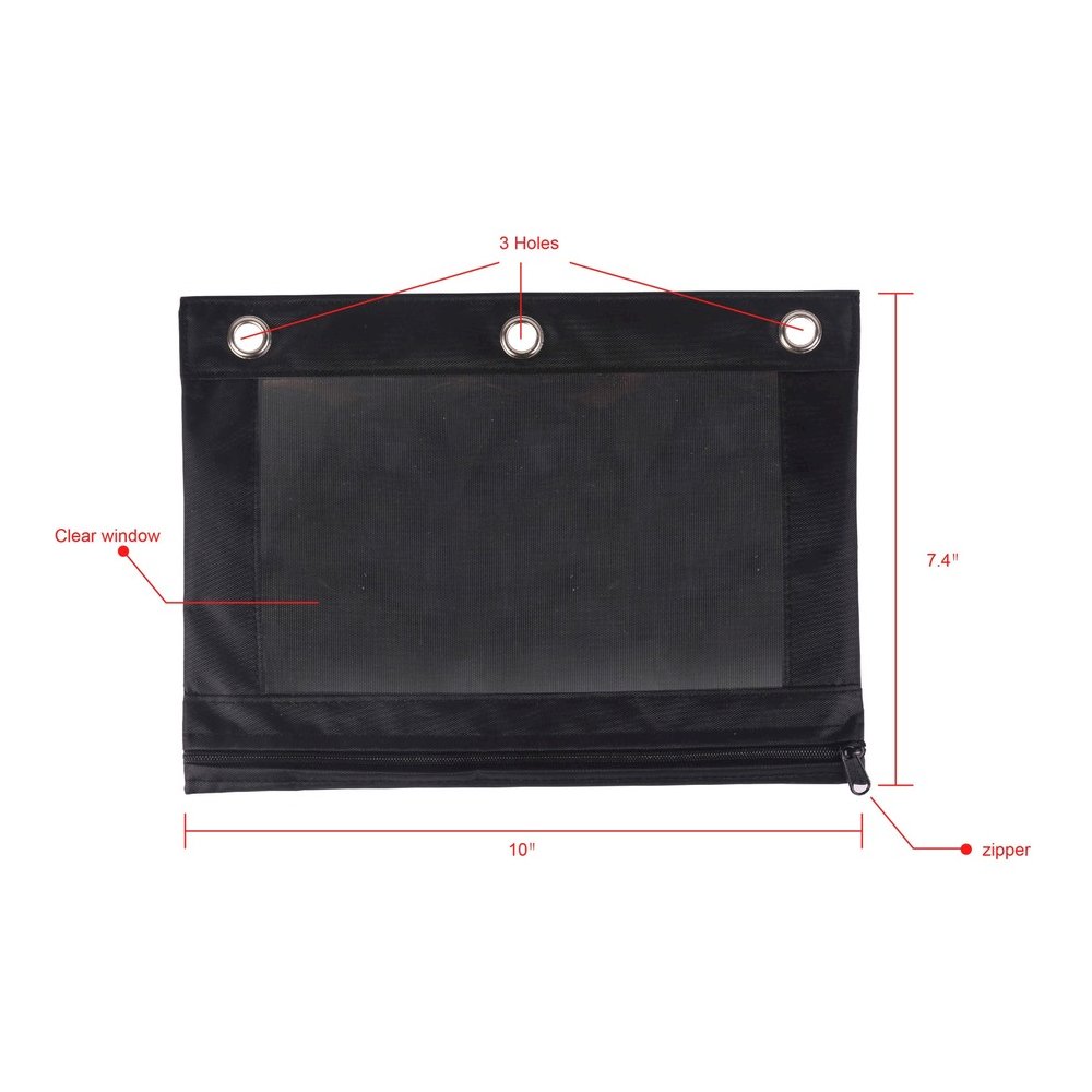 Business Source Binder Pencil Pouch - 10" Height x 7.4" Width - Black - 6 / Pack. Picture 3