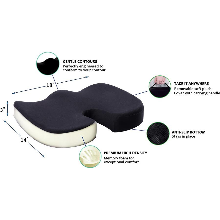 Lorell Butterfly-Shaped Seat Cushion - 17.50" x 15.50" - Fabric, Memory Foam, Silicone - Butterfly - Comfortable, Ergonomic Design, Durable, Machine Washable, Zippered, Anti-slip - Black - 1 Each. Picture 10