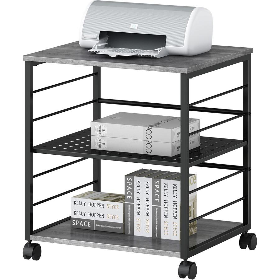 Lorell Deskside Mobile Machine Stand - 200 lb Load Capacity - 26.50" Height x 23.60" Width x 19.60" Depth - Desk - Powder Coated - Metal, Laminate, Polyvinyl Chloride (PVC) - Charcoal, Black. Picture 12