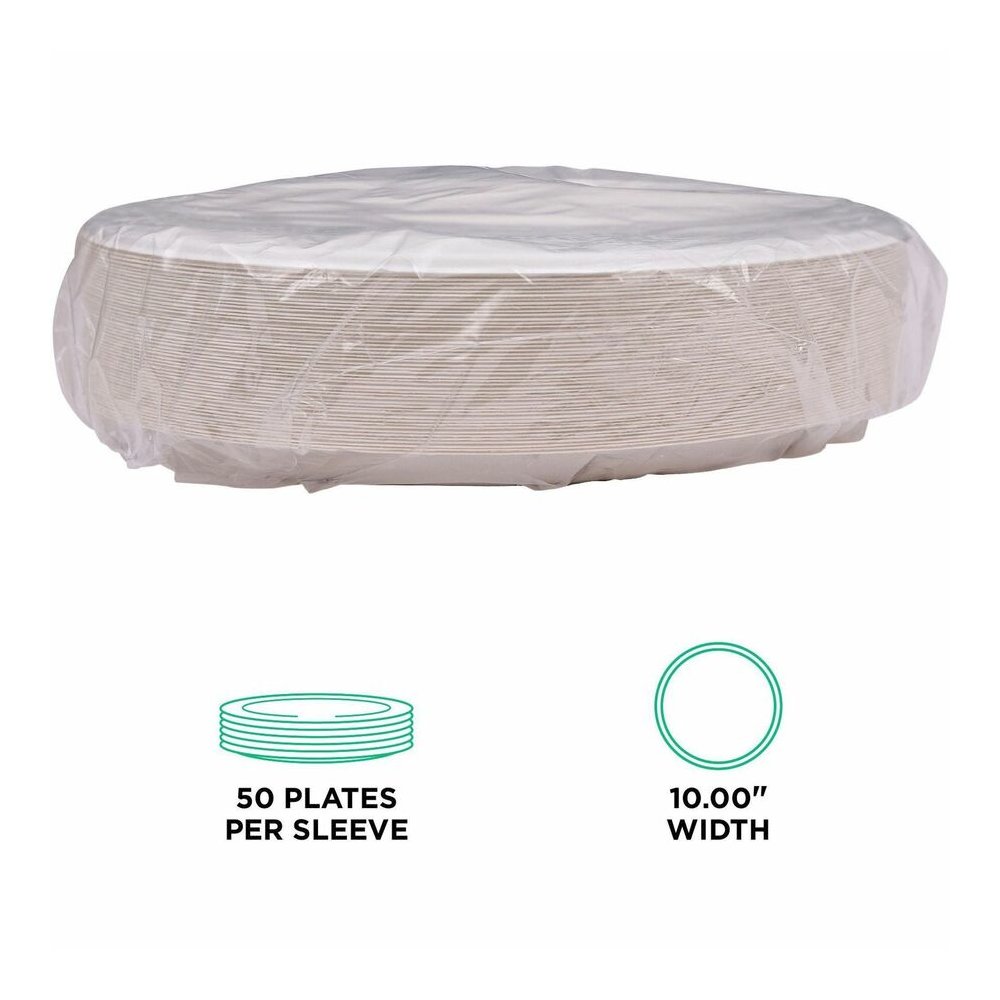Eco-Products Vanguard 10" Sugarcane Plates - Breakroom - Disposable - Microwave Safe - 10" Diameter - White - Sugarcane Fiber Body - 500 / Carton. Picture 9