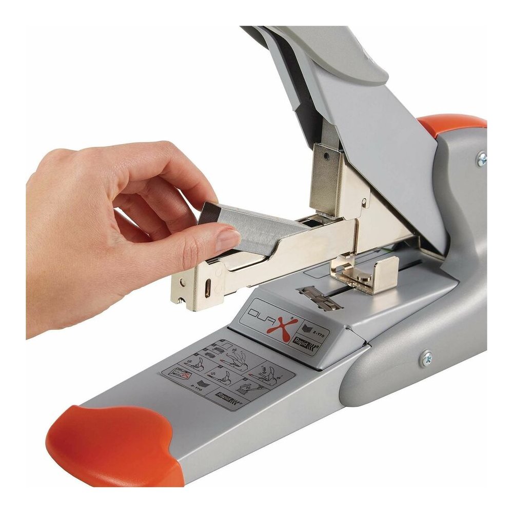 Rapid DUAX Heavy Duty Stapler - Staples Upto 170 Sheet - Holds Upto 400 Staple - Silver, Orange - Metal - 1 Each. Picture 3