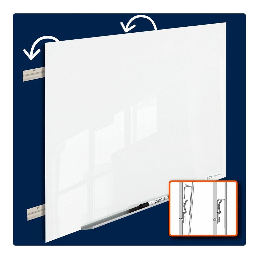 Quartet InvisaMount Magnetic Glass Board - 48" (4 ft) Width x 48" (4 ft) Height - White Glass Surface - Horizontal - Magnetic - Frameless, Accessory Tray, Non-absorbent, Stain Resistant, Ghost Resista. Picture 5