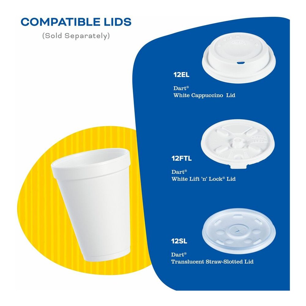 Dart J Cup 12 oz Insulated Foam Cups - 12 fl oz - White - Foam - Coffee, Soft Drink, Hot Cider, Hot Chocolate, Juice, Cappuccino, Tea, Cold Drink - 25/Bag - 40 / Carton. Picture 5