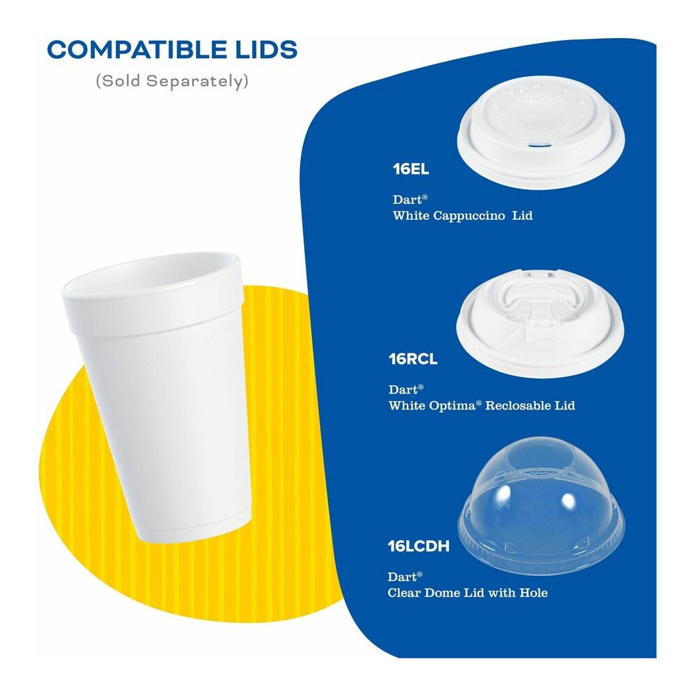 Dart J Cup 16 oz Insulated Foam Cups - 16 fl oz - White - Foam - Cold Drink, Hot Drink, Soft Drink - 25/Bag - 40 / Carton. Picture 5