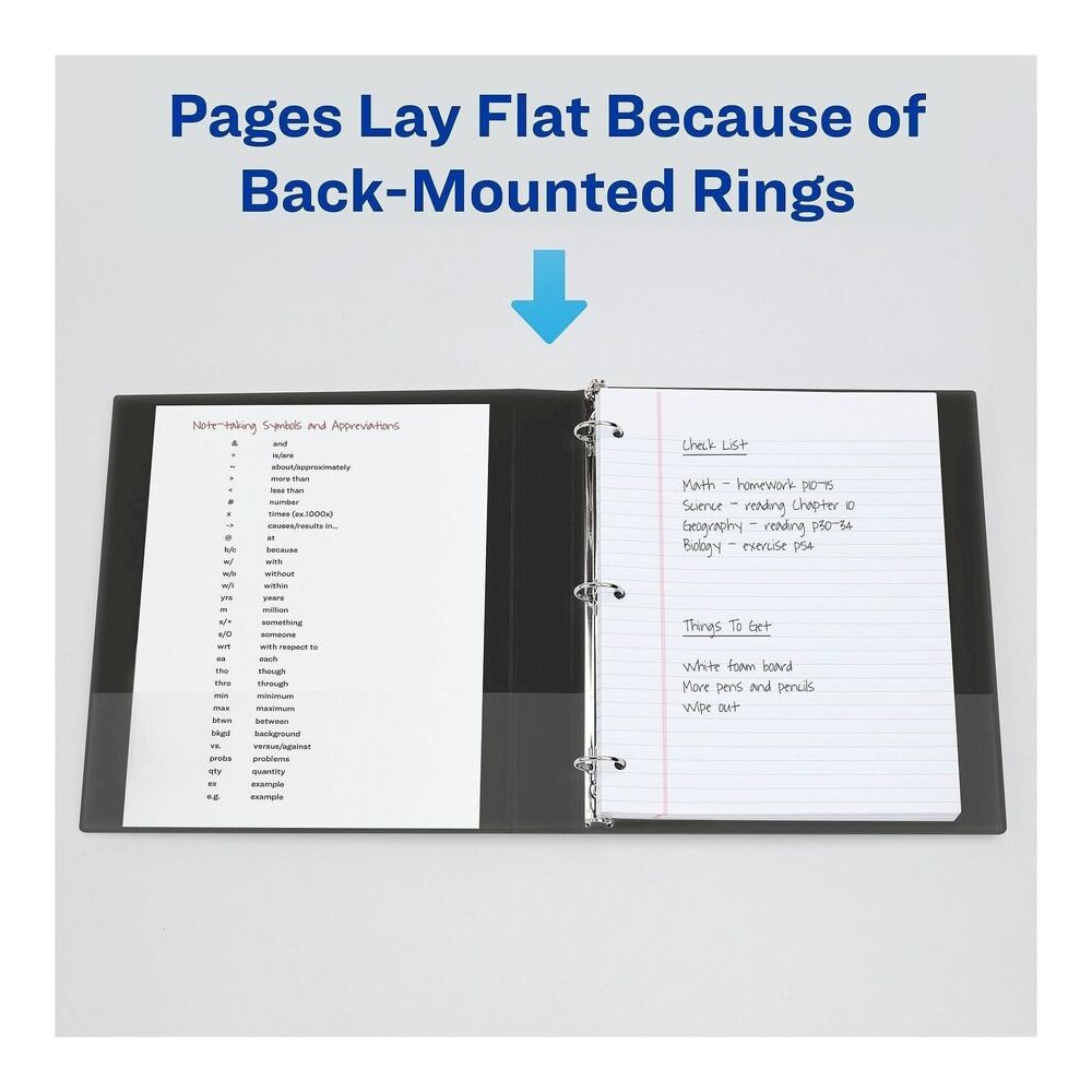 Avery&reg; Economy View Binder - 3" Binder Capacity - Letter - 8 1/2" x 11" Sheet Size - 460 Sheet Capacity - 3 Ring - Fastener: Round Ring - Pocket: 2, Internal - Vinyl - Black - 1.79 lb - Gap-free R. Picture 6