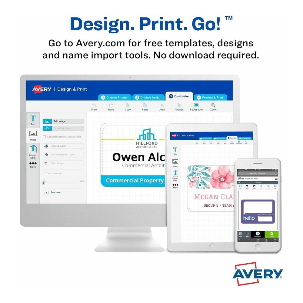 Avery Name Badges with Cords, 3" x 4" , 100 Total (74459) - Letter - 8 1/2" x 11" - Printable, Durable, Micro Perforated, PVC-free, Double-sided, Smudge-free, Flexible - White - 17 Sheets - 6 - 100 / . Picture 2