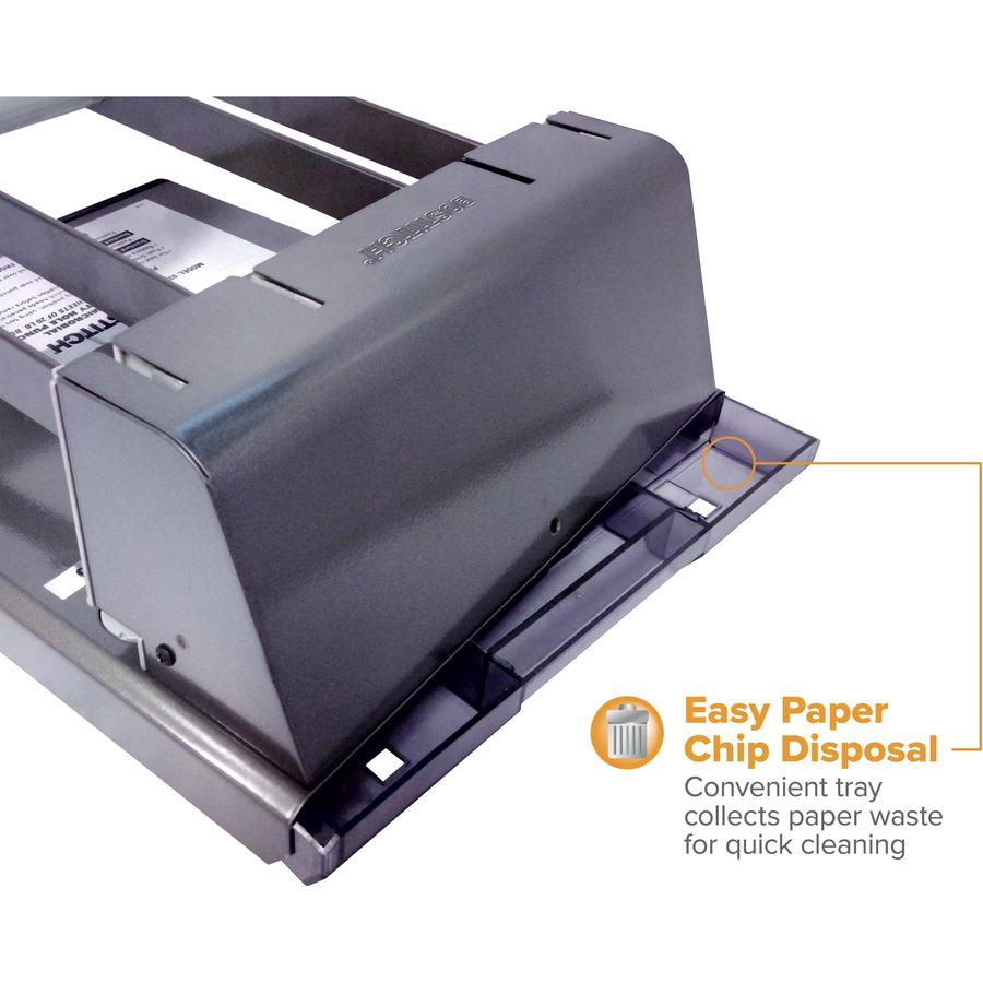 Bostitch Antimicrobial Adjustable Hole Punch - 3 Punch Head(s) - 160 Sheet of 20lb Paper - 9/32" Punch Size - Round Shape - 15" x 6" - Black, Silver. Picture 7