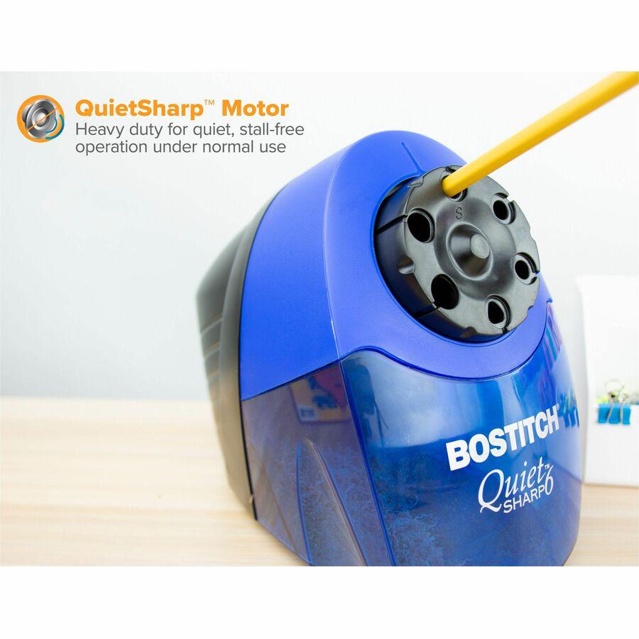 Bostitch QuietSharp 6 Heavy Duty Classroom Electric Pencil Sharpener - Desktop - 6 Hole(s) - 7.5" Height x 5" Width x 9" Depth - Black, Blue - 1 Each. Picture 11