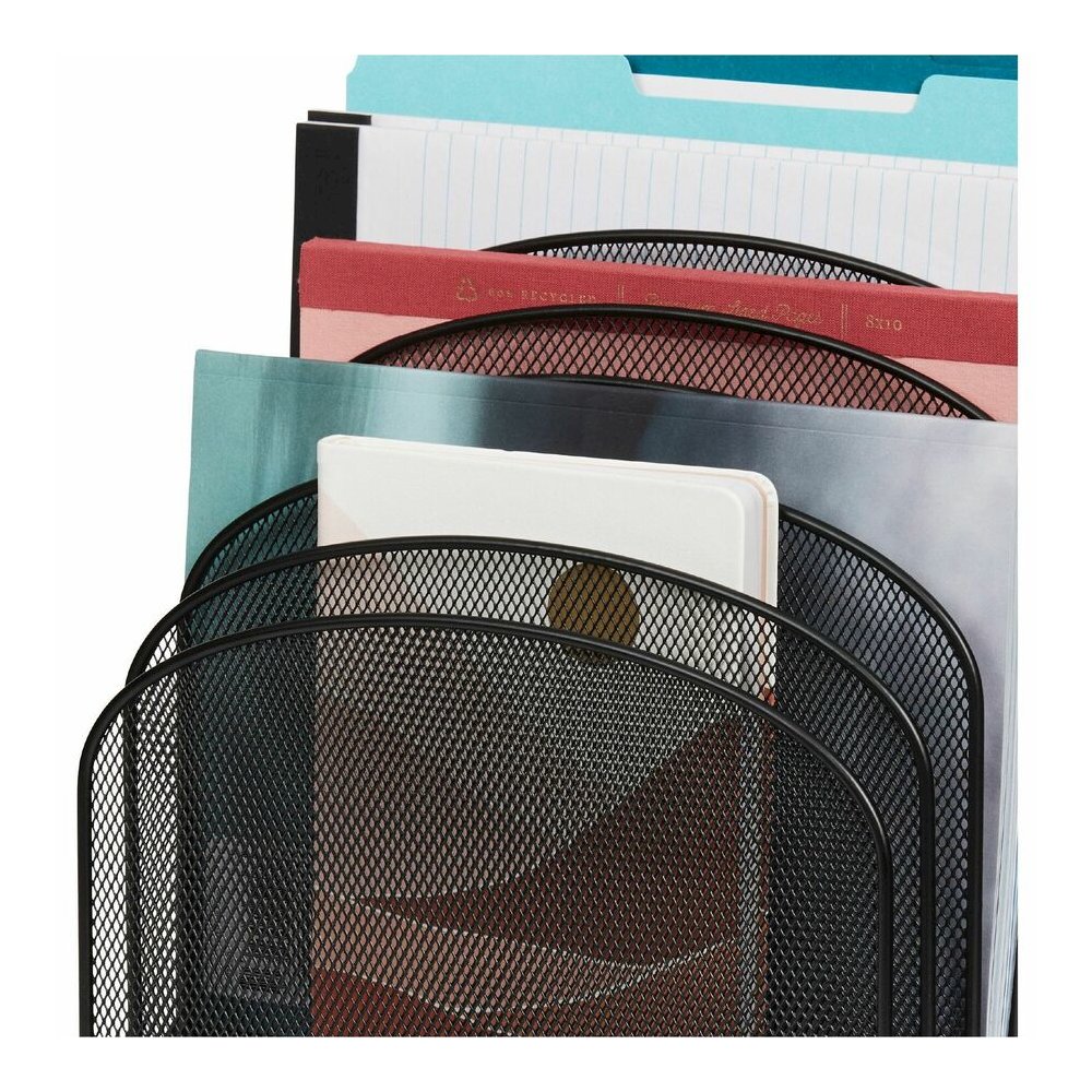 Safco Onyx Wire Mesh Desktop Organizer - 8 Compartment(s) - Compartment Size : 1" - 14" Height x 11.75" Width x 10.75" Depth - Desktop - Powder Coated - Black - Steel - 1 Each. Picture 5