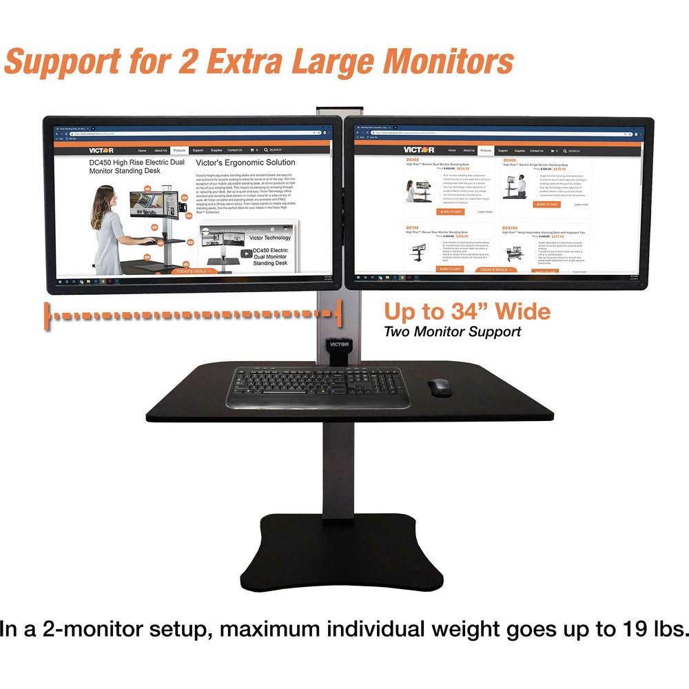 Victor High Rise Electric Triple Monitor Standing Desk - 23" to 34" Screen Support - 37.50 lb Load Capacity - 20" Height x 28" Width x 23" Depth - Desktop, Tabletop - High Pressure Laminate (HPL) - Wo. Picture 4