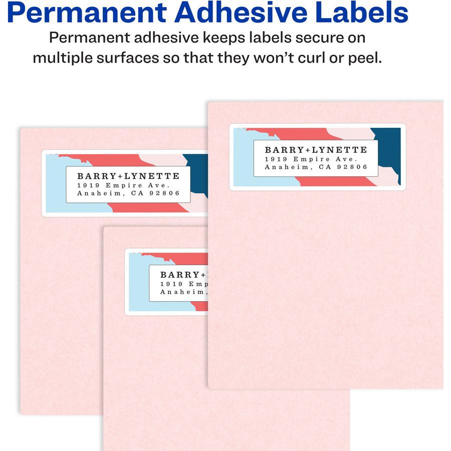 Avery&reg; Easy Peel&reg; Address Labels with Sure Feed™ Technology - 1" Width x 2 5/8" Length - Permanent Adhesive - Rectangle - Laser - Matte - White - Paper - 30 / Sheet - 100 Total Sheets - . Picture 9