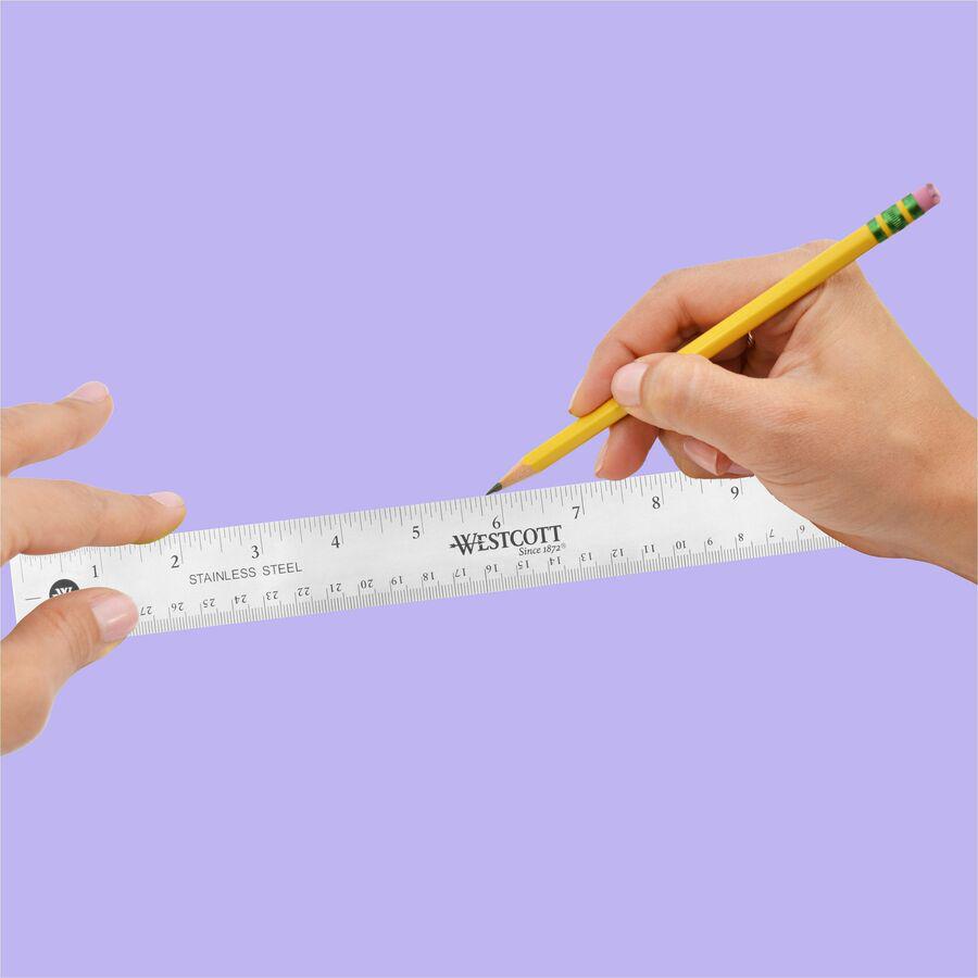 Westcott Stainless Steel Rulers - 12" Length x 1" Width - 1/16, 1/32 Graduations - Metric, Imperial Measuring System - Stainless Steel - Stainless Steel - 1 Each. Picture 6