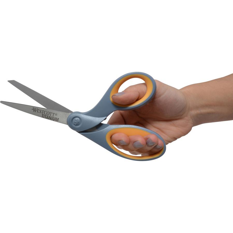Westcott Titanium Bonded 8" Bent Shears - 3.50" Cutting Length - 8" Overall Length - Bent-left/right - Titanium - Bent Tip - Gray - 1 Each. Picture 4