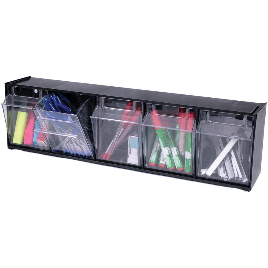 Deflecto Tilt Bin Interlocking Multi-Bin Storage Organizer - 5 Compartment(s) - 6.5" Height x 23.6" Width x 5.3" Depth - Interlockable - Black - Plastic - 1 Each. Picture 5